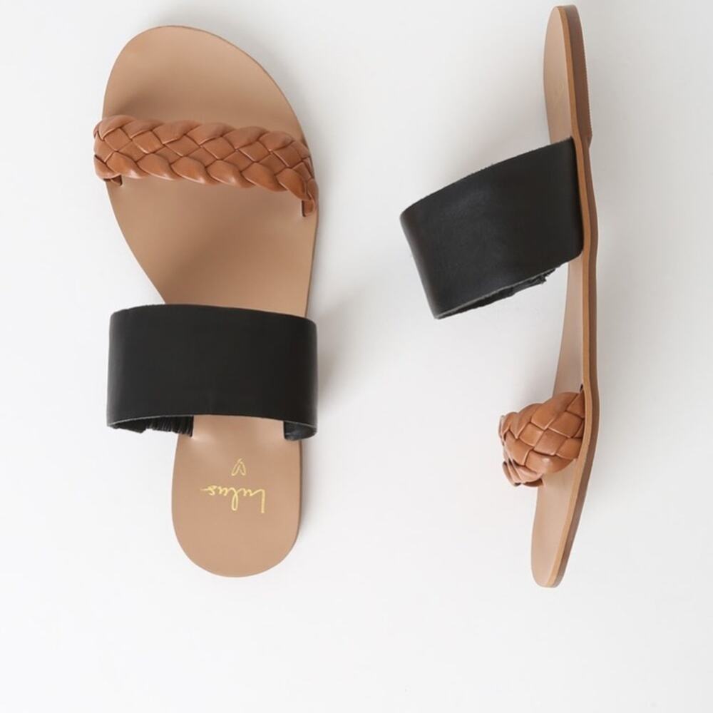 Caylee Cognac and Black Nappa Leather Sandals